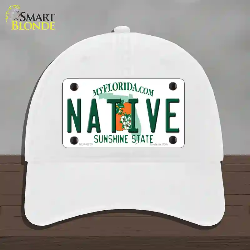 Native Florida Novelty License Plate Hat Unconstructed Cotton / White