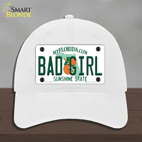 Bad Girl Florida Novelty License Plate Hat Unconstructed Cotton / White