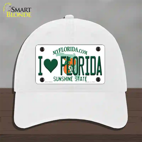 I Love Florida Novelty License Plate Hat Unconstructed Cotton / White