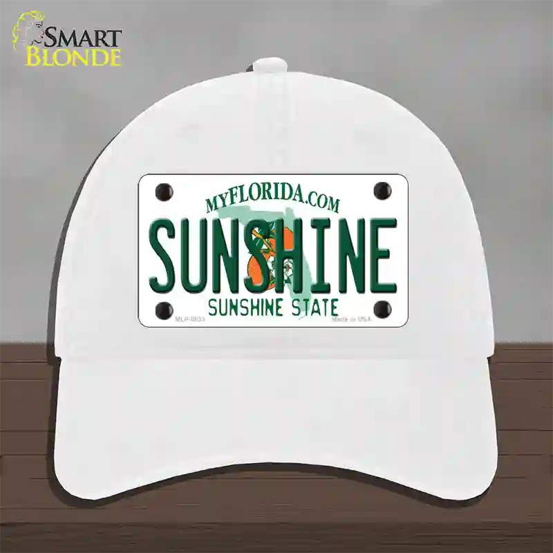 Sunshine Florida Novelty License Plate Hat Unconstructed Cotton / White