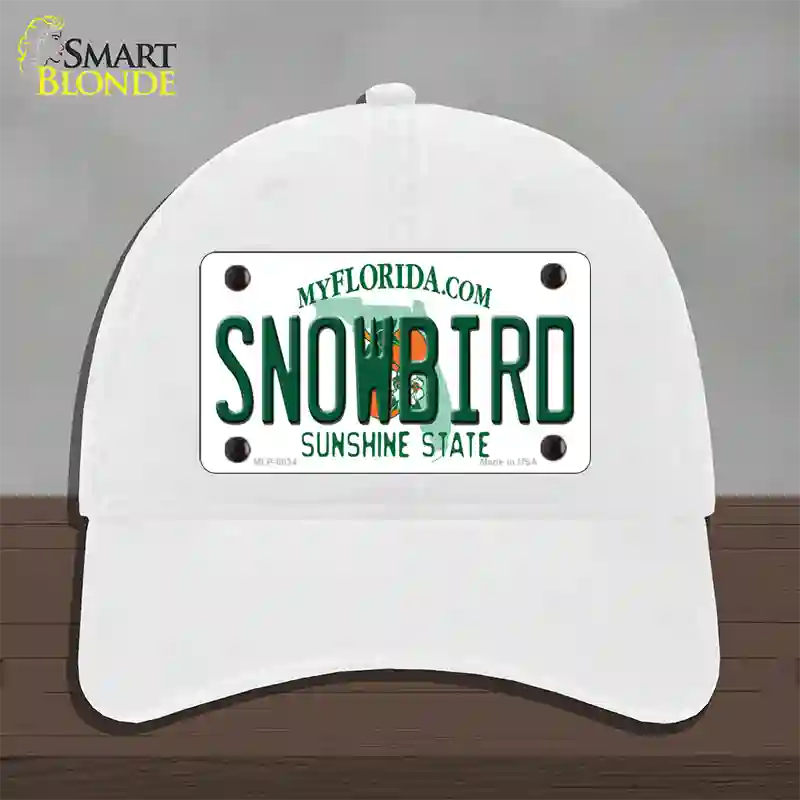 Snowbird Florida Novelty License Plate Hat Unconstructed Cotton / White