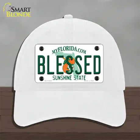 Blessed Florida Novelty License Plate Hat Unconstructed Cotton / White