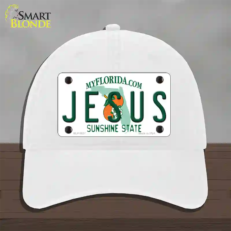 Jesus Florida Novelty License Plate Hat Unconstructed Cotton / White