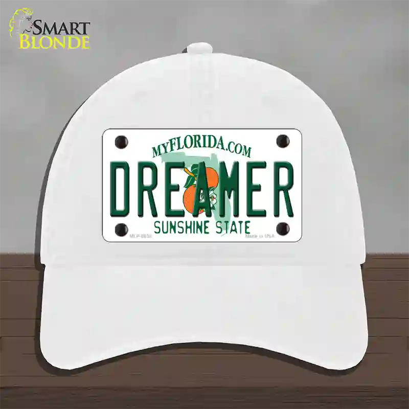 Dreamer Florida Novelty License Plate Hat Unconstructed Cotton / White