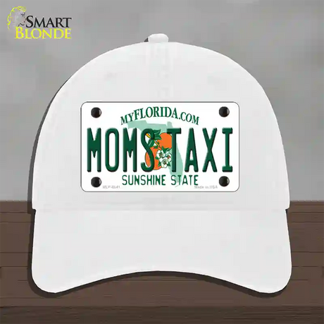 Moms Taxi Florida Novelty License Plate Hat Unconstructed Cotton / White