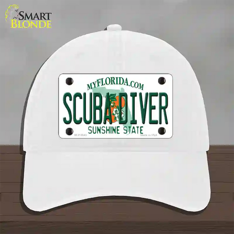 Scuba Diver Florida Novelty License Plate Hat Unconstructed Cotton / White