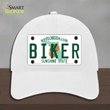 Biker Florida Novelty License Plate Hat Unconstructed Cotton / White