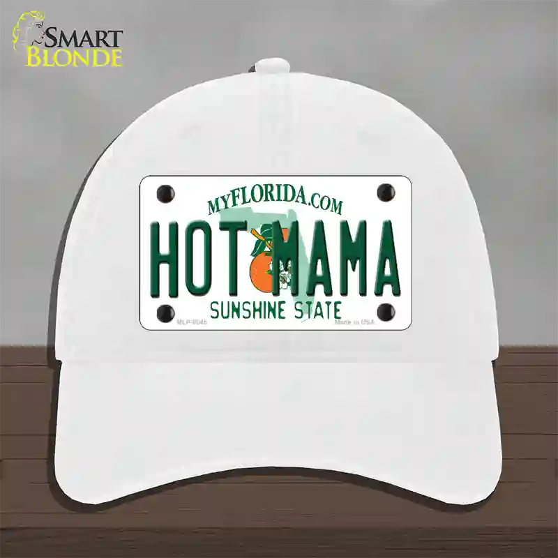 Hot Mama Florida Novelty License Plate Hat Unconstructed Cotton / White