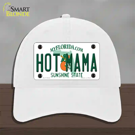 Hot Mama Florida Novelty License Plate Hat Unconstructed Cotton / White