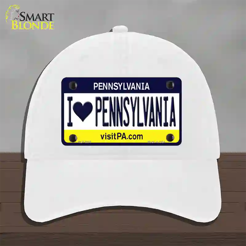 I Love Pennsylvania State Novelty License Plate Hat Unconstructed Cotton / White