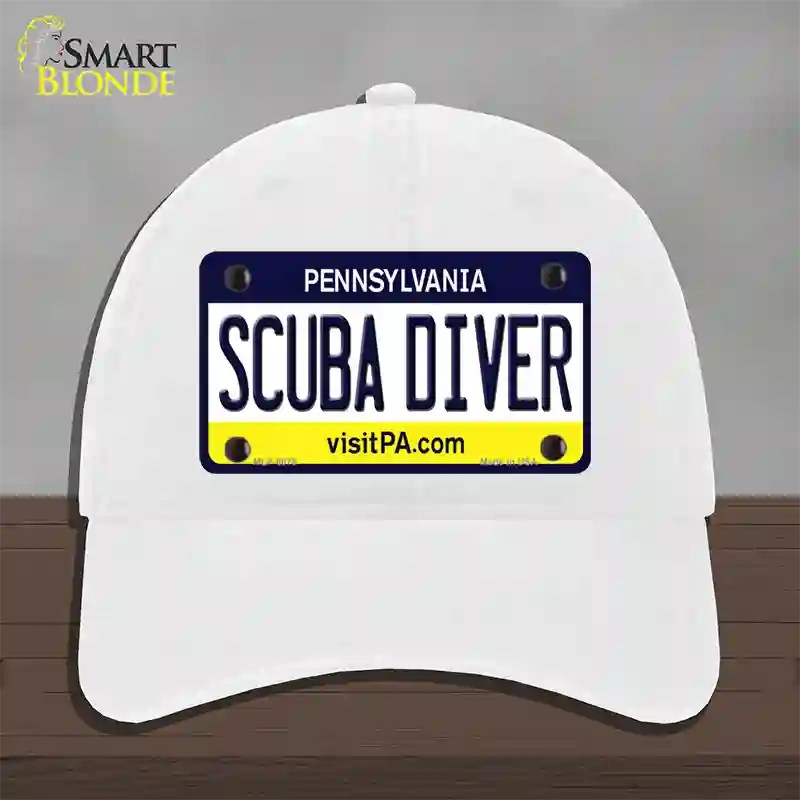 Scuba Diver Pennsylvania State Novelty License Plate Hat Unconstructed Cotton / White