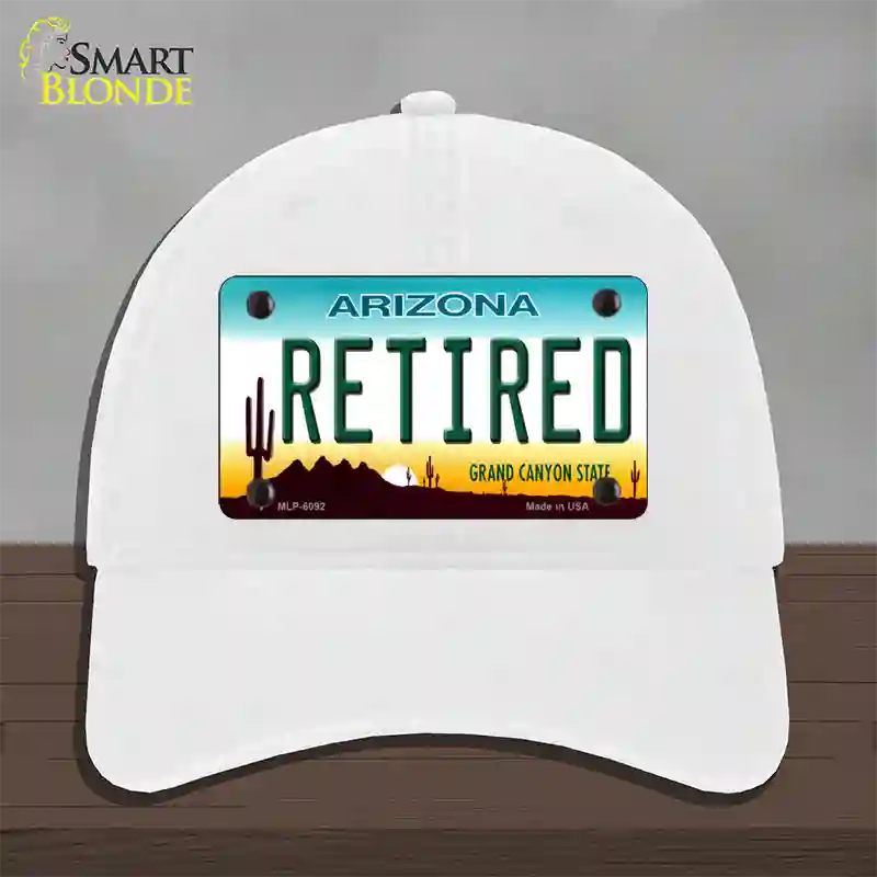 Arizona Retired Novelty License Plate Hat Unconstructed Cotton / White