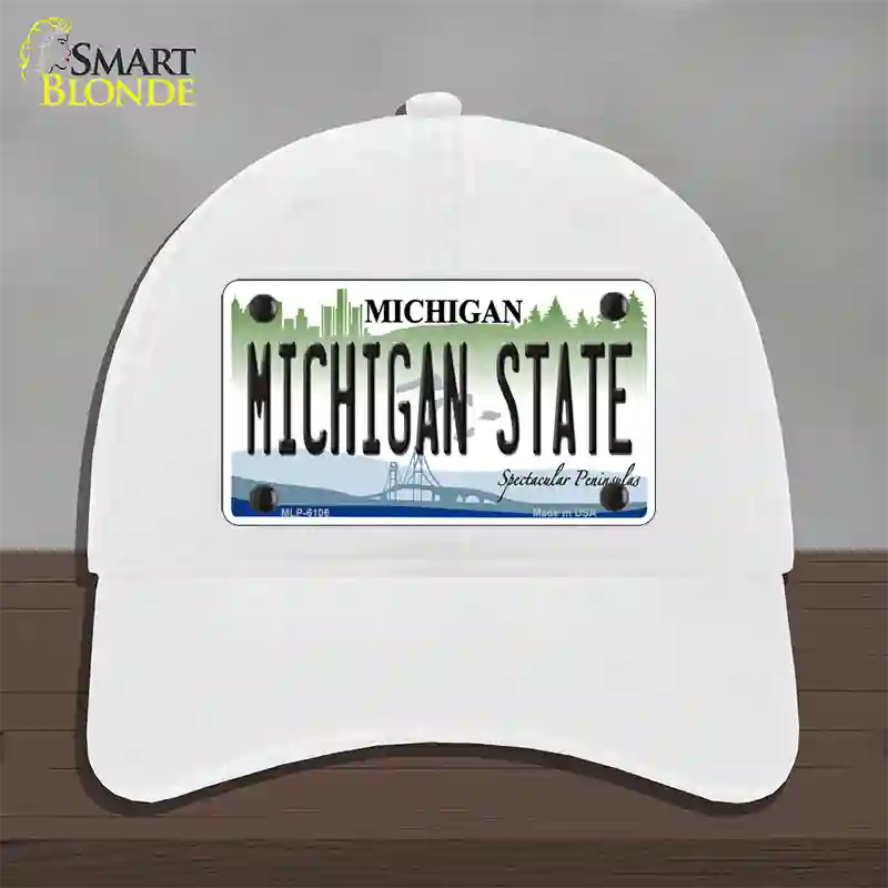 Michigan State Novelty License Plate Hat Unconstructed Cotton / White