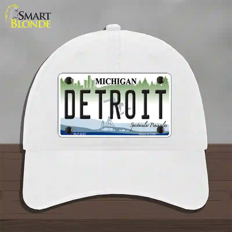 Detroit Michigan Novelty License Plate Hat Unconstructed Cotton / White