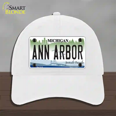 Ann Arbor Michigan Novelty License Plate Hat Unconstructed Cotton / White