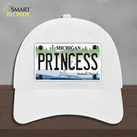 Princess Michigan Novelty License Plate Hat Unconstructed Cotton / White