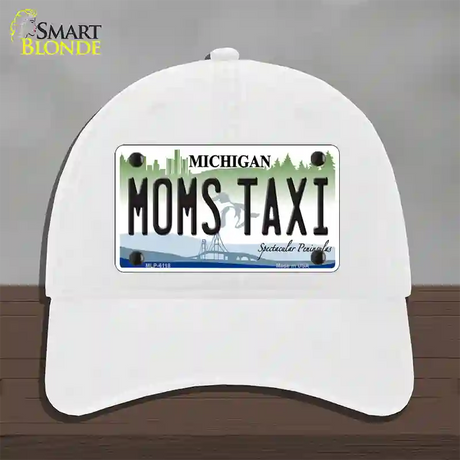 Moms Taxi Michigan Novelty License Plate Hat Unconstructed Cotton / White