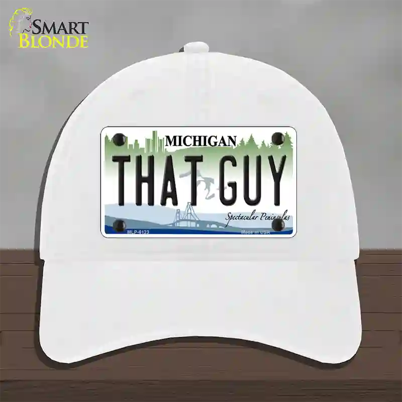 That Guy Michigan Novelty License Plate Hat Unconstructed Cotton / White