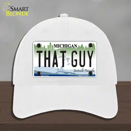 That Guy Michigan Novelty License Plate Hat Unconstructed Cotton / White