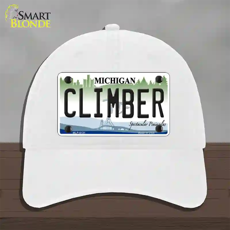 Climber Michigan Novelty License Plate Hat Unconstructed Cotton / White