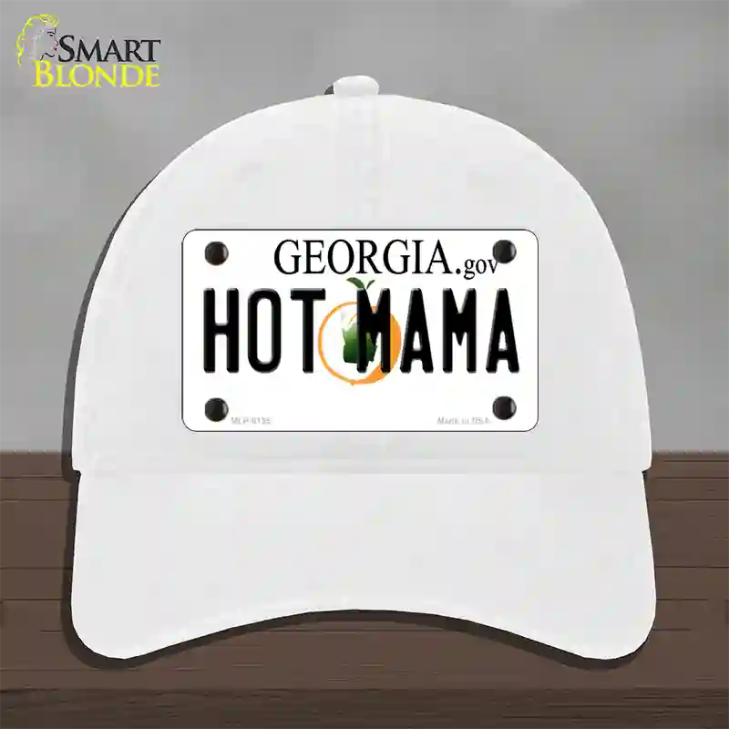 Hot Mama Georgia Novelty License Plate Hat Unconstructed Cotton / White