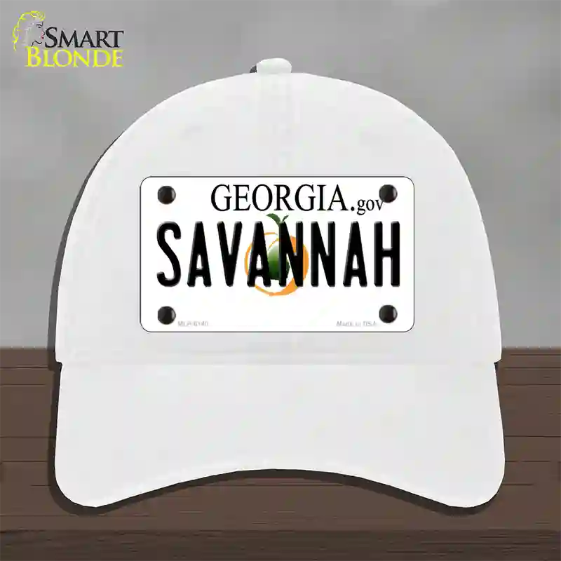 Savannah Georgia Novelty License Plate Hat Unconstructed Cotton / White