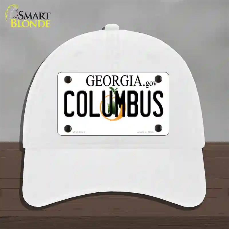 Columbus Georgia Novelty License Plate Hat Unconstructed Cotton / White