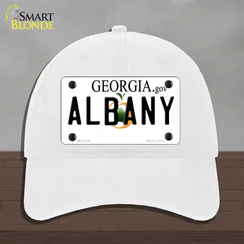 Albany Georgia Novelty License Plate Hat Unconstructed Cotton / White