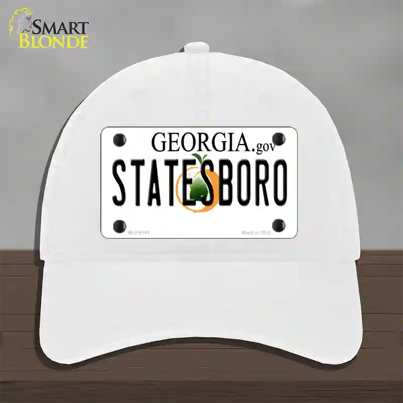 Statesboro Georgia Novelty License Plate Hat Unconstructed Cotton / White