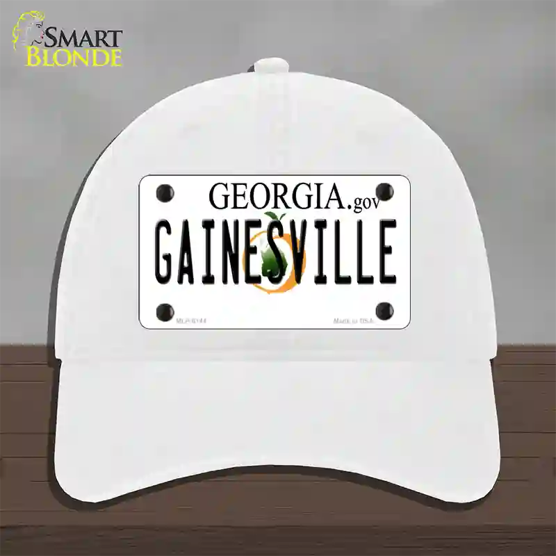 Gainesville Georgia Novelty License Plate Hat Unconstructed Cotton / White