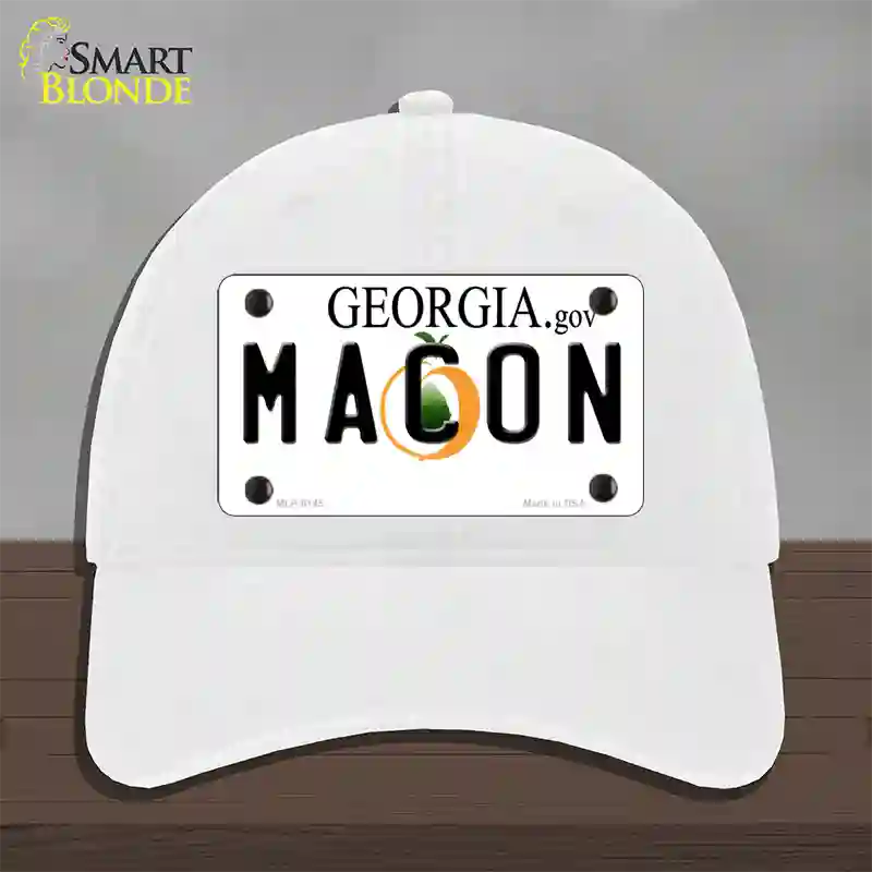 Macon Georgia Novelty License Plate Hat Unconstructed Cotton / White