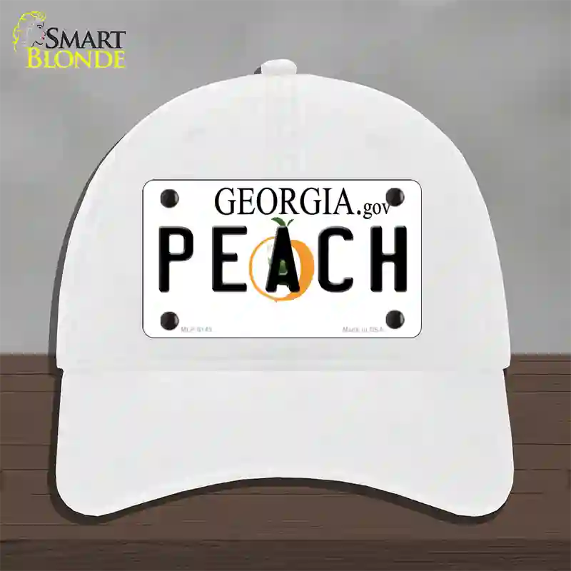 Peach Georgia Novelty License Plate Hat Unconstructed Cotton / White