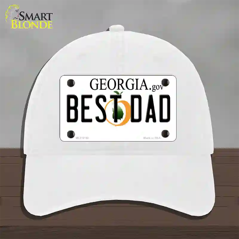 Best Dad Georgia Novelty License Plate Hat Unconstructed Cotton / White