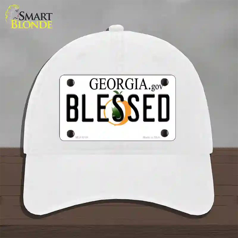 Blessed Georgia Novelty License Plate Hat Unconstructed Cotton / White