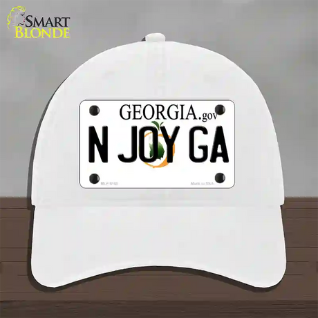 N Joy Ga Georgia Novelty License Plate Hat Unconstructed Cotton / White