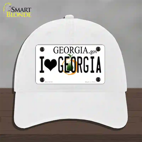 I Love Georgia Novelty License Plate Hat Unconstructed Cotton / White