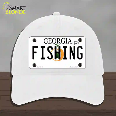 Fishing Georgia Novelty License Plate Hat Unconstructed Cotton / White