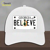 Believe Georgia Novelty License Plate Hat Unconstructed Cotton / White