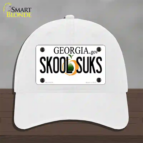 Skool Suks Georgia Novelty License Plate Hat Unconstructed Cotton / White