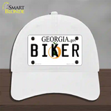 Biker Georgia Novelty License Plate Hat Unconstructed Cotton / White