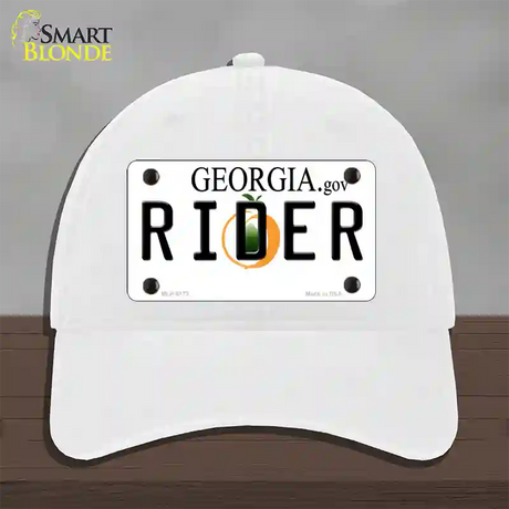 Rider Georgia Novelty License Plate Hat Unconstructed Cotton / White