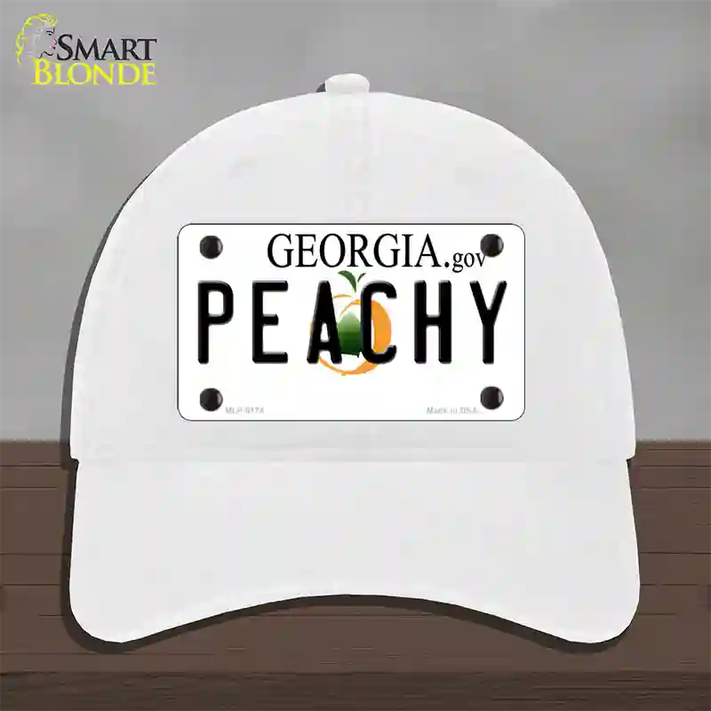 Peachy Georgia Novelty License Plate Hat Unconstructed Cotton / White