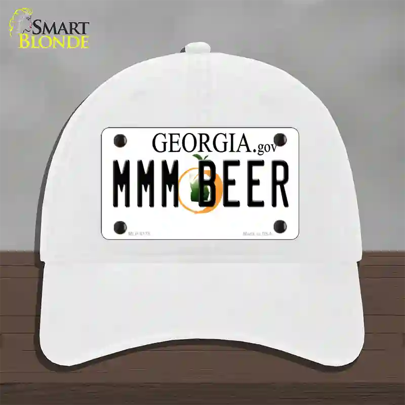 MMM Beer Georgia Novelty License Plate Hat Unconstructed Cotton / White