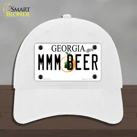 MMM Beer Georgia Novelty License Plate Hat Unconstructed Cotton / White