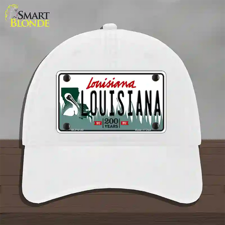 Louisiana Novelty License Plate Hat Unconstructed Cotton / White