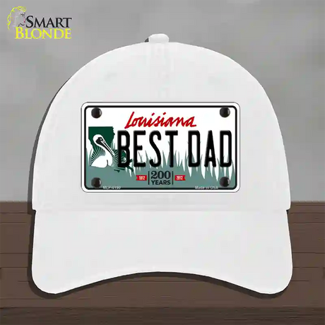 Best Dad Louisiana Novelty License Plate Hat Unconstructed Cotton / White