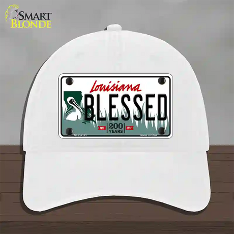 Blessed Louisiana Novelty License Plate Hat Unconstructed Cotton / White