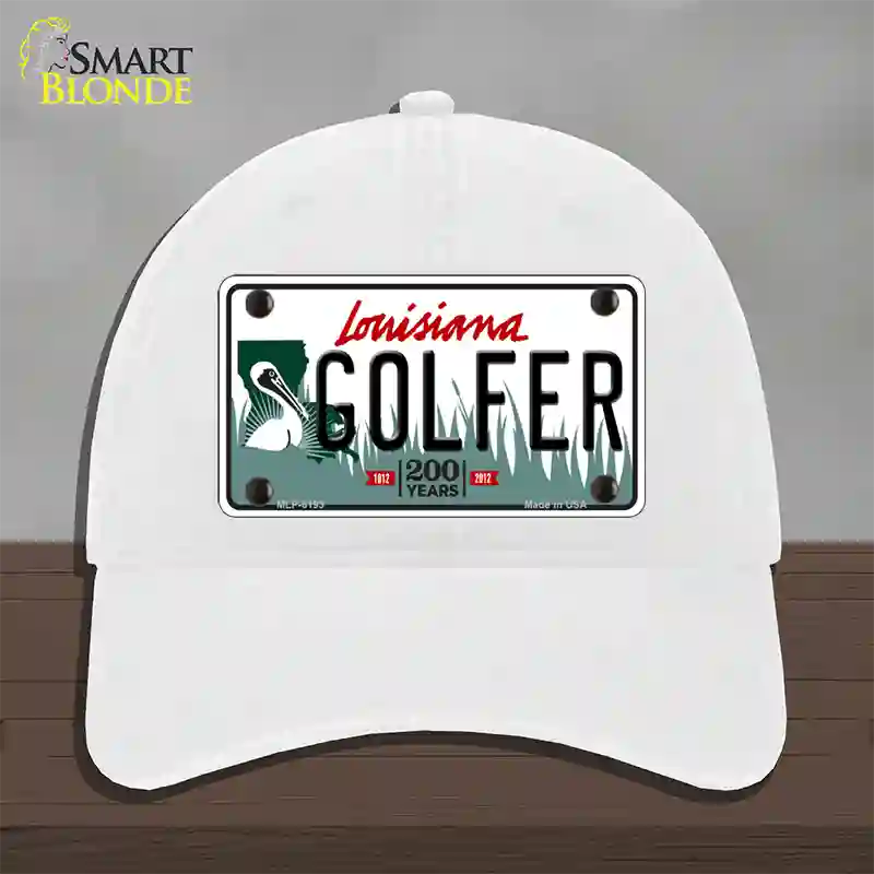 Golfer Louisiana Novelty License Plate Hat Unconstructed Cotton / White