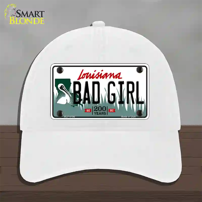 Bad Girl Louisiana Novelty License Plate Hat Unconstructed Cotton / White