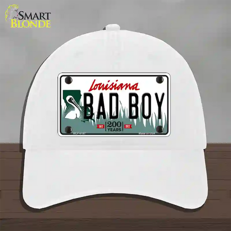 Bad Boy Louisiana Novelty License Plate Hat Unconstructed Cotton / White